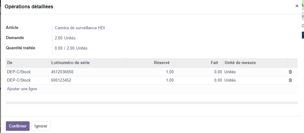 Livraison Numéros de série