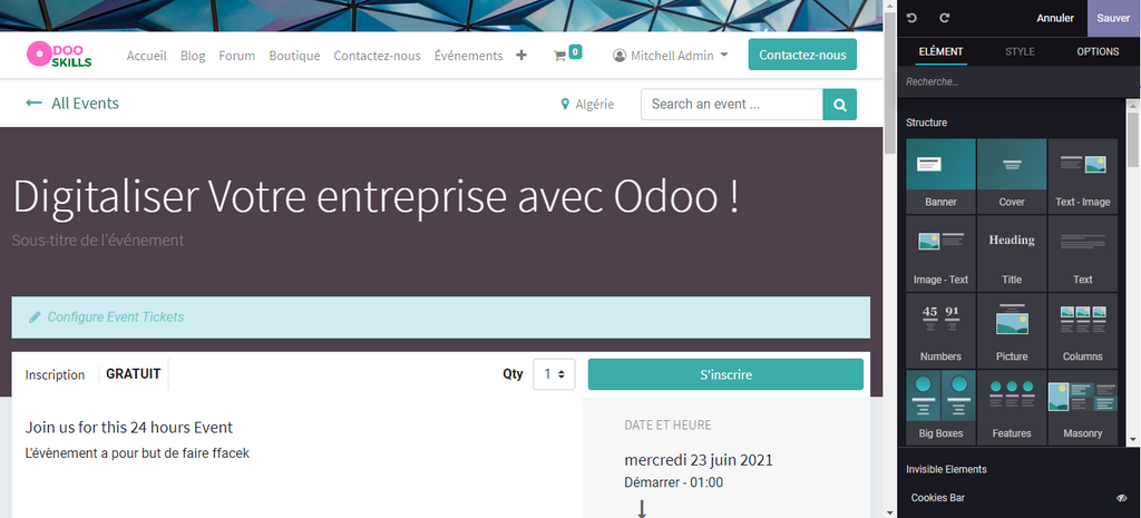 Evènement créé sur place à partir du CMS 