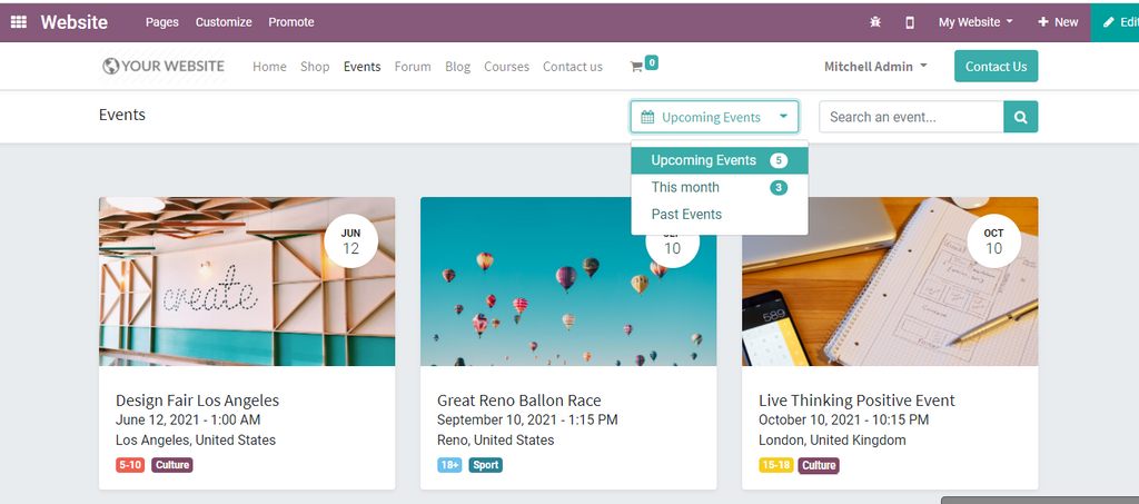 Gestion des évènements Avec Odoo