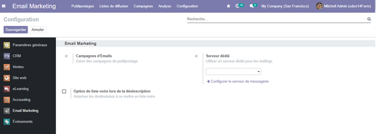 Configuration email marketing Odoo
