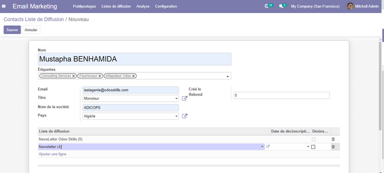 Création manuelle des contacts des Listes de diffusion :